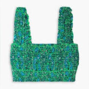 RHODE Tanya Crop Top in Ivy Floral Mini green printed cotton-poplin medium